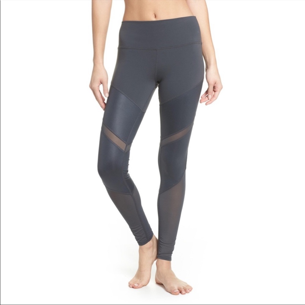 ALO Yoga Sheila Gray Mesh Panel Leggings SZ S VGUC